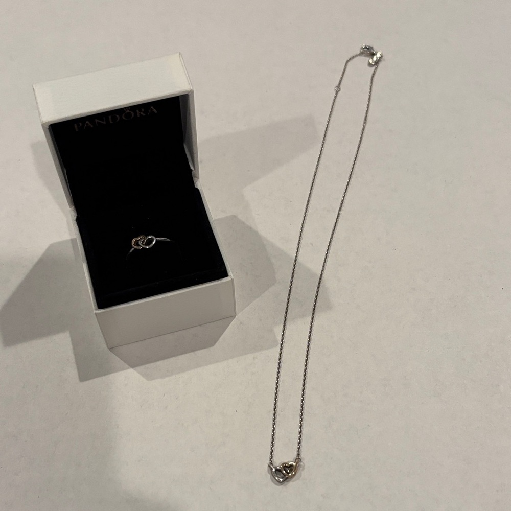 Pandora Silver Heart Necklace with Ring (Two Tone)